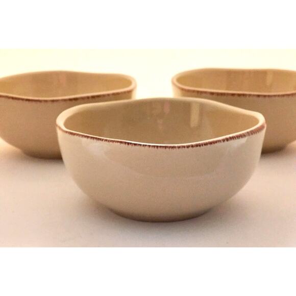 BOWLS-PIER 1-Vintage-Beige-Brown Edges-Essential Collection-Noodle/Soup-Set of 3 - Picture 2 of 11